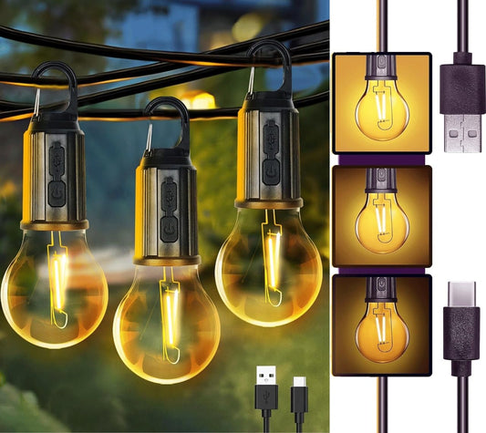 ADZOY ADL-T01 Hanging Camping Lamp (Set of 3) Unbreakable Waterproof with Rechargeable Battery, 3 Light Modes, Decorative Design with Type C USB Charging for Hiking, Emergency, Car Repairing