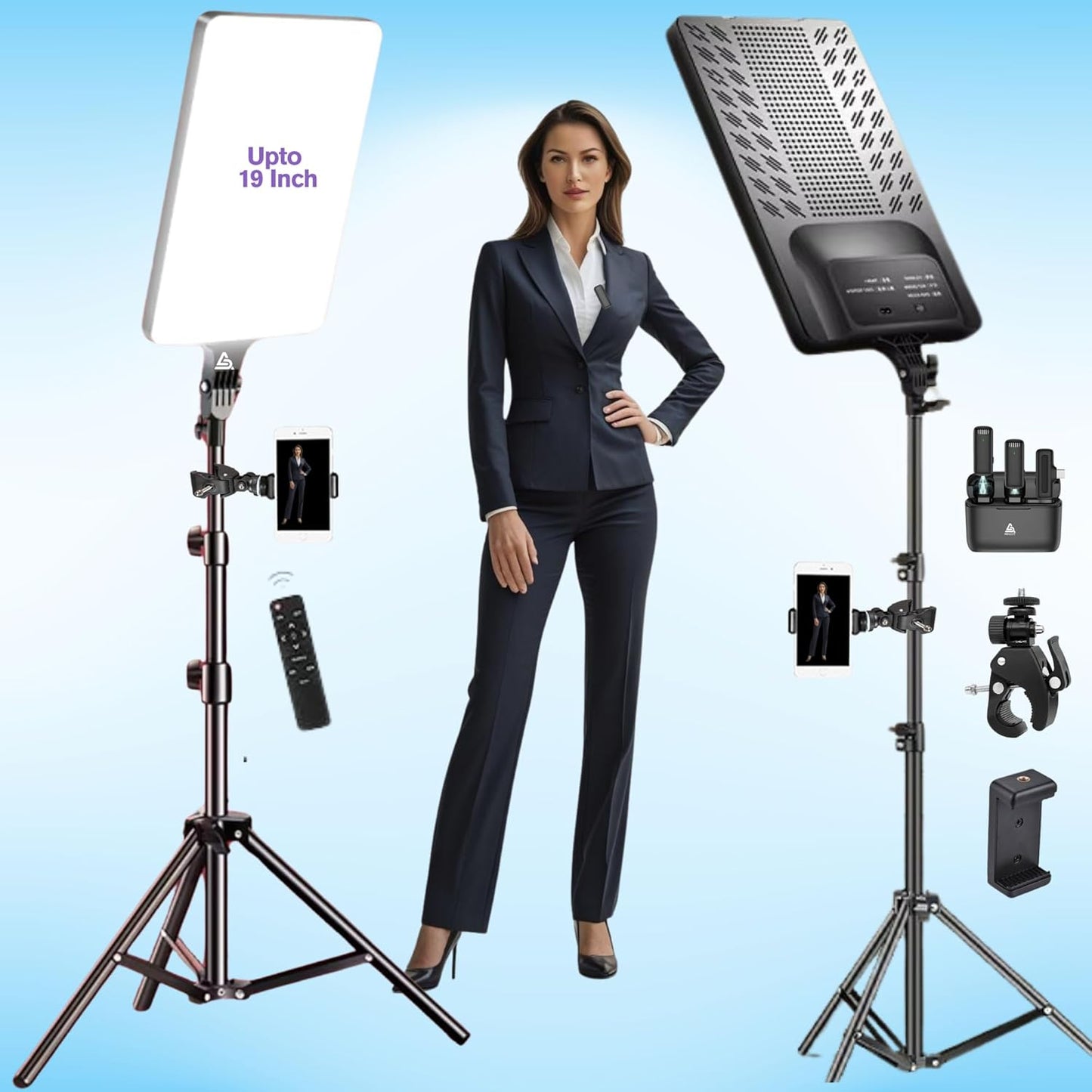 ADZOY RL-19 LED Photography Bi-Colors Panel Light Kit with Adjustable Tripod, Phone Clamp & Mounting Bracket with J13 Wireless Microphone for YouTube | Makeup | Live Streaming | Video & Vlogging