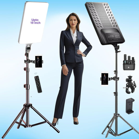 ADZOY RL-19 LED Photography Bi-Colors Panel Light Kit with Adjustable Tripod, Phone Clamp & Mounting Bracket with J13 Wireless Microphone for YouTube | Makeup | Live Streaming | Video & Vlogging