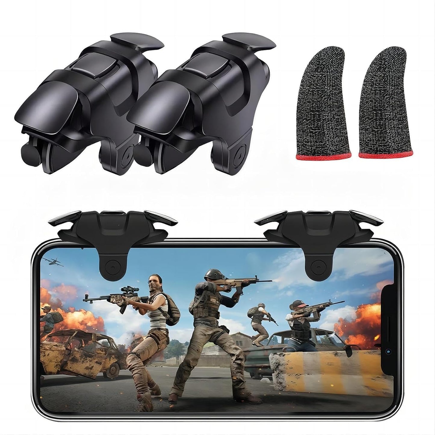 ADZOY 2024 New Model S03 Mobile Game Controller With (1 Pair) FINGER SLEEVE for iPad/Tablets, Six Finger Handle Trigger Aim Button L1R1 L2R2 Shooter Gamepad for PUBG/Fornite/Knives Out/Call of Duty