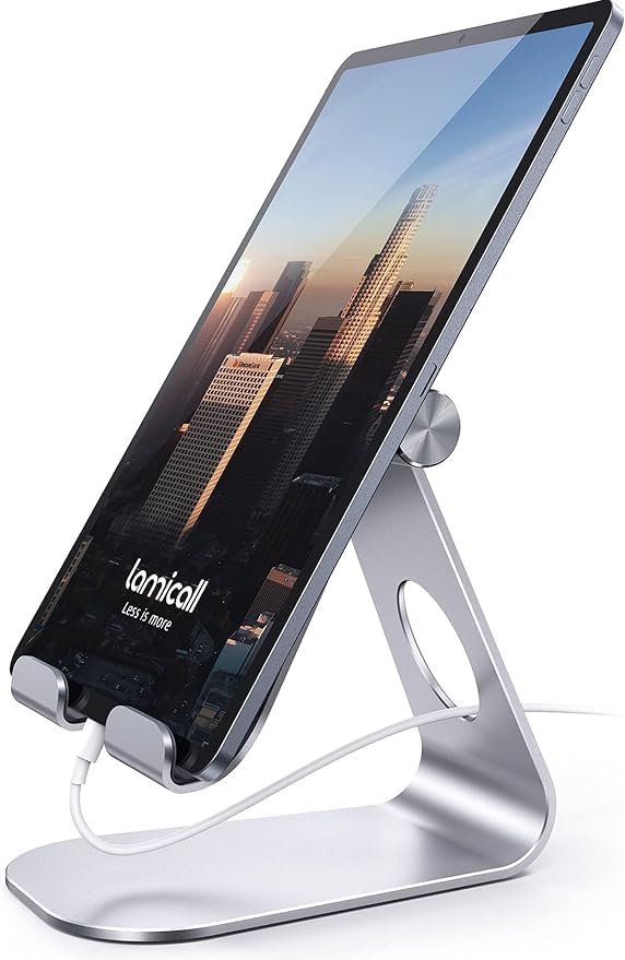 ADZOY Tablet Stand, Adjustable Tablet Holder, Aluminum Minimalist Desktop Tablet Dock Compatible with New iPad 10.9/10.2 iPad Pro 12.9/11, iPad Air 5/Mini 6, Samsung Tablet, etc. Silver