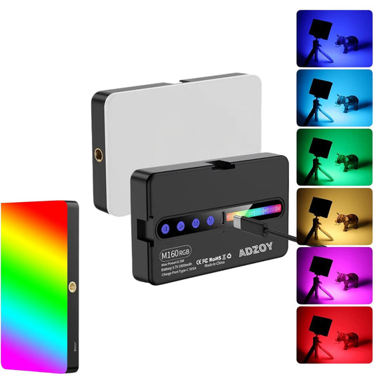 ADZOY ADL-M160 RGB Rechargeable Pocket Fill Video Light – 160 LED Beads, Dimmavble with 2500K–8500K Adjustable Bi-Color, Portable Photography Lighting for Camera, Smartphone & Vlogging