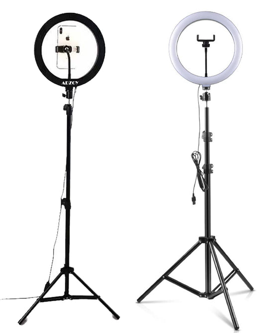 ADZOY Premium Combo of 6.9 Feet (210cm) Strong Metal Tripod/Camera Stand with 10 Inch Ring Light - 3 Mode Light and 10 Level Brightness for Your Selfie/Video Recording