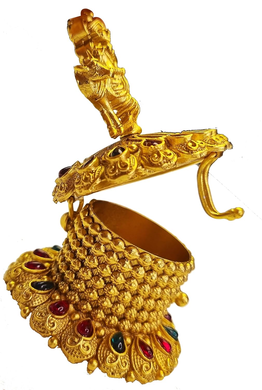 ADZOY Premium Handcrafted Lord Krushna with Cow and Fluet for Wedding | Haldi | Sindoor | Kumkum | Chandan | Dabbi Handmade Pure Brass Material Box