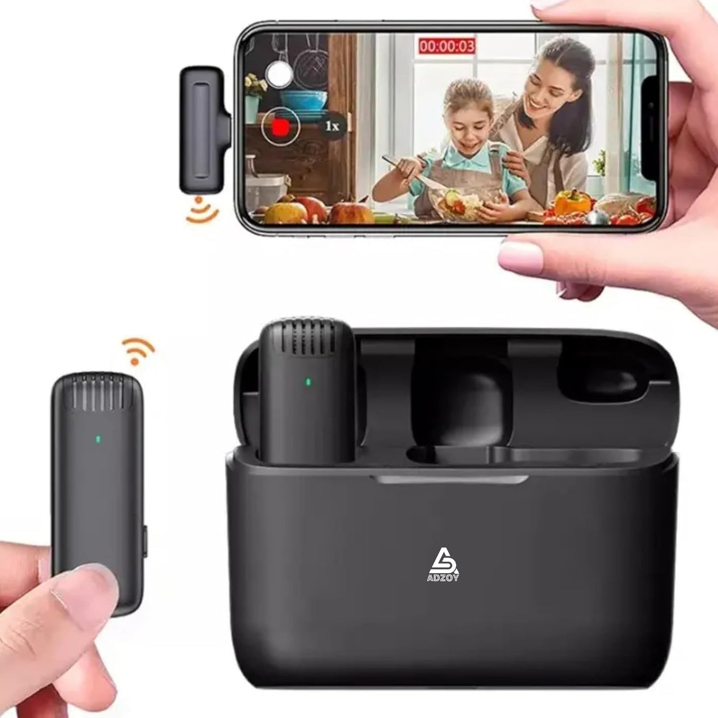 ADZOY ADL-J13 Wireless Microphone | Type-C | Rechargeable for Laptop, Mobile, DSLR & PC | Dual Mic with Receiver & Noise Cancellation | Plug & Play Clip-on Mic for YouTube, Interviews, Vlogging, Reels