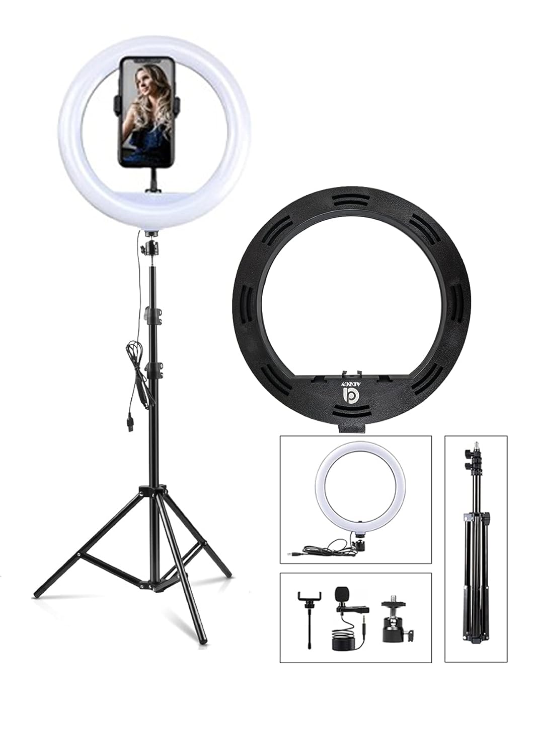 ADZOY Premium Professional Ring Light 12" (30cm- Wired) 300 LED Power with 6.9 Feet Tripod and Collar Mic