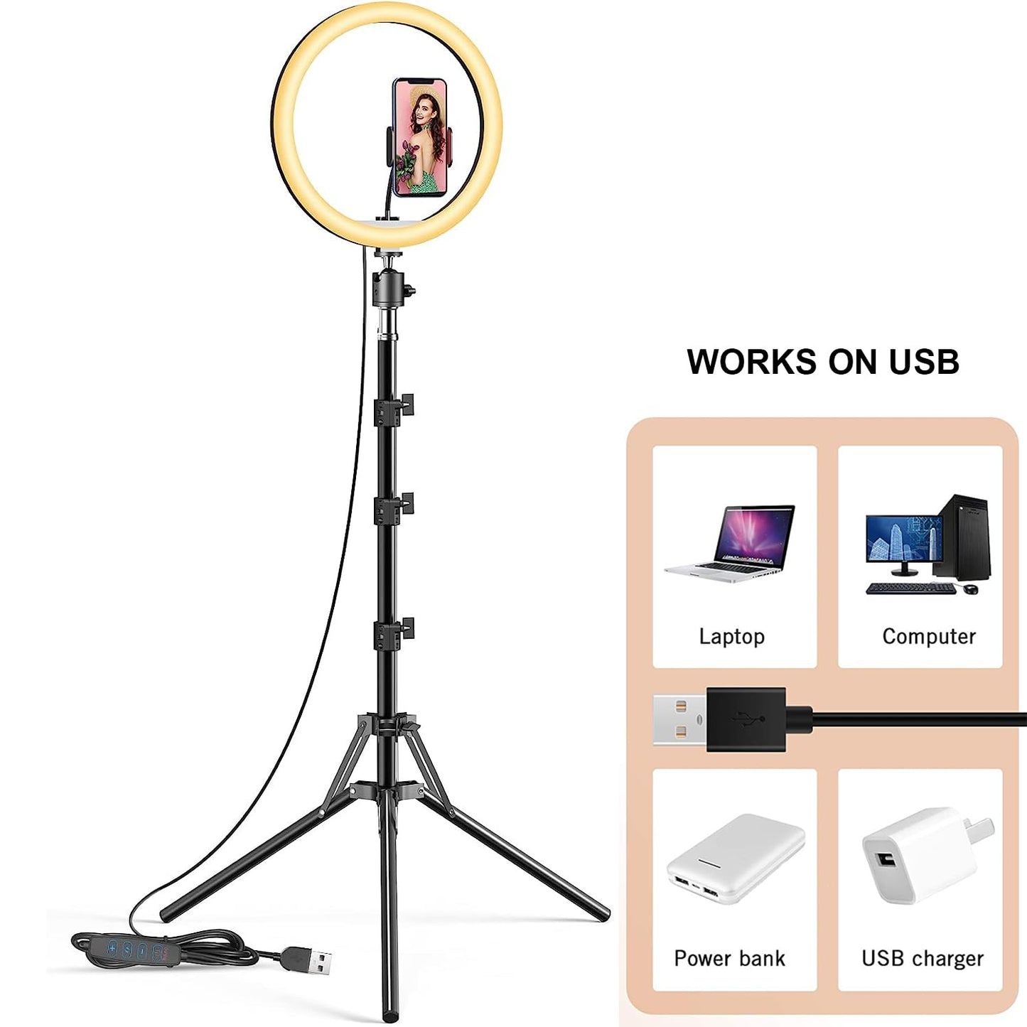 ADZOY Combo of 210 CM (6.9 Feet) Metal Tripod With10 inch LED Ring Light with Super Clamp and Collar Mic for Cell Phone, Baking, Craft, Calligraphy, Drawing, Online Lesson, Video Recording