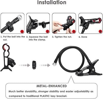 ADZOY Mobile Stand Holder Metal Built-Cell Phone Stand, Perfect for Online Class,Flexible Charging Desktop Heavy Duty Foldable Lazy Bracket Clip Mount Multi Angle Clamp for All Smartphones