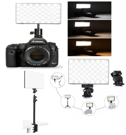 ADZOY Rechargeble 9inch LED Video Light Panel 2700K-6500K Photo Studio Lamp and C Desk Mount Stand, Phone Cross Arm (Rechargebe Panel Lamp+C Desk Mount Stand+Cross Arm)