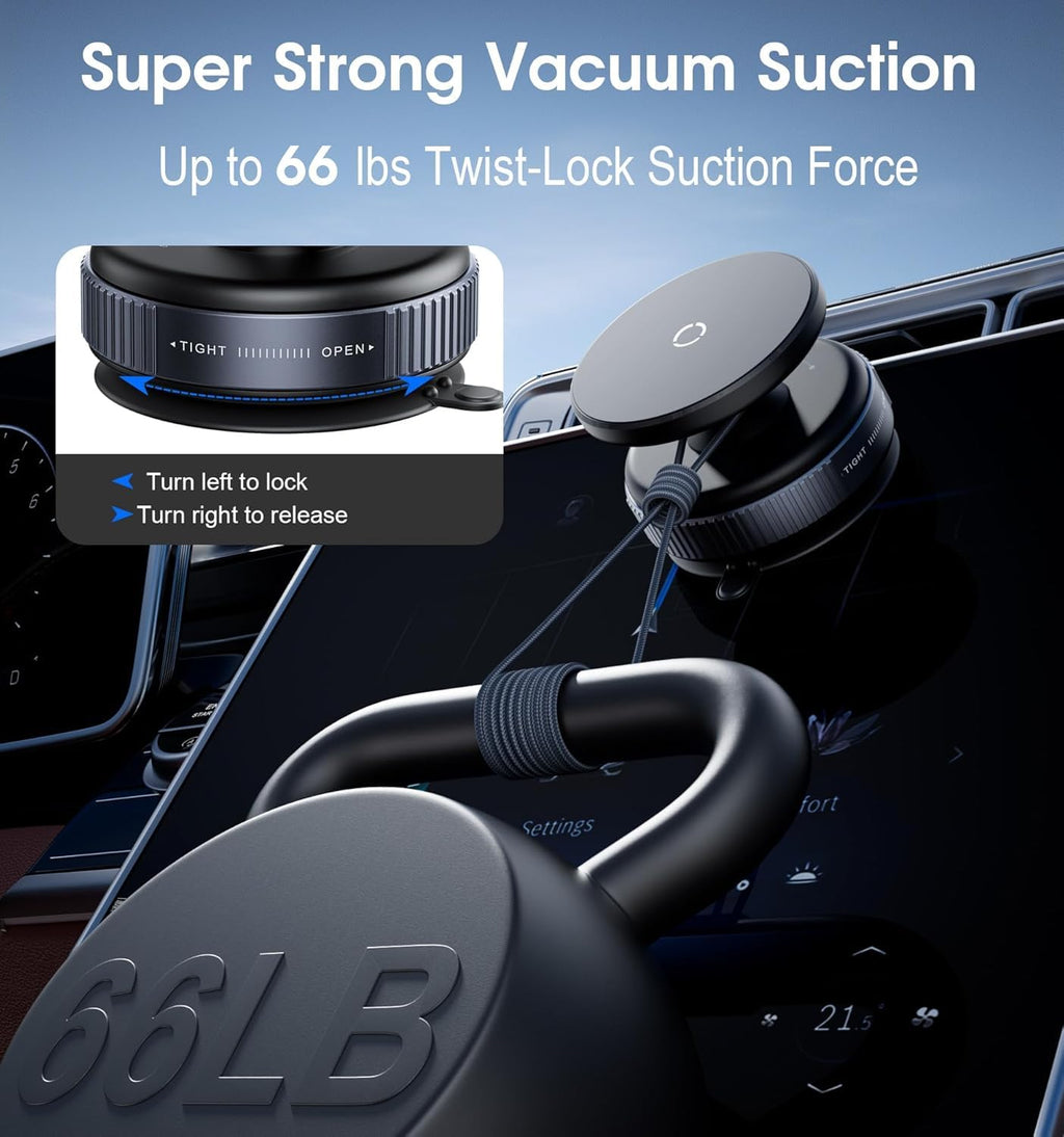 ADZOY Vacumm Suction Cup Phone Mount Magnetic Car Cell Phone Holder| 360 Rotation | Vacuum Lock Holder for Multipurpose Use | Heavy Duty | Reusable Wall Holder for Kitchen, Bathroom, Desk