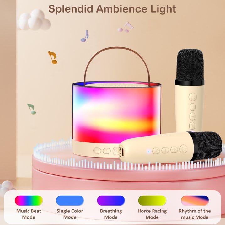 ADZOY Mini Karaoke Machine for Kids Adults, Portable Bluetooth Speaker with 2 Wireless Microphone, Support TF/AUX Input/Funny Magic Voice, Gifts Boys Girls 4 5 6 7 8+ Years Old