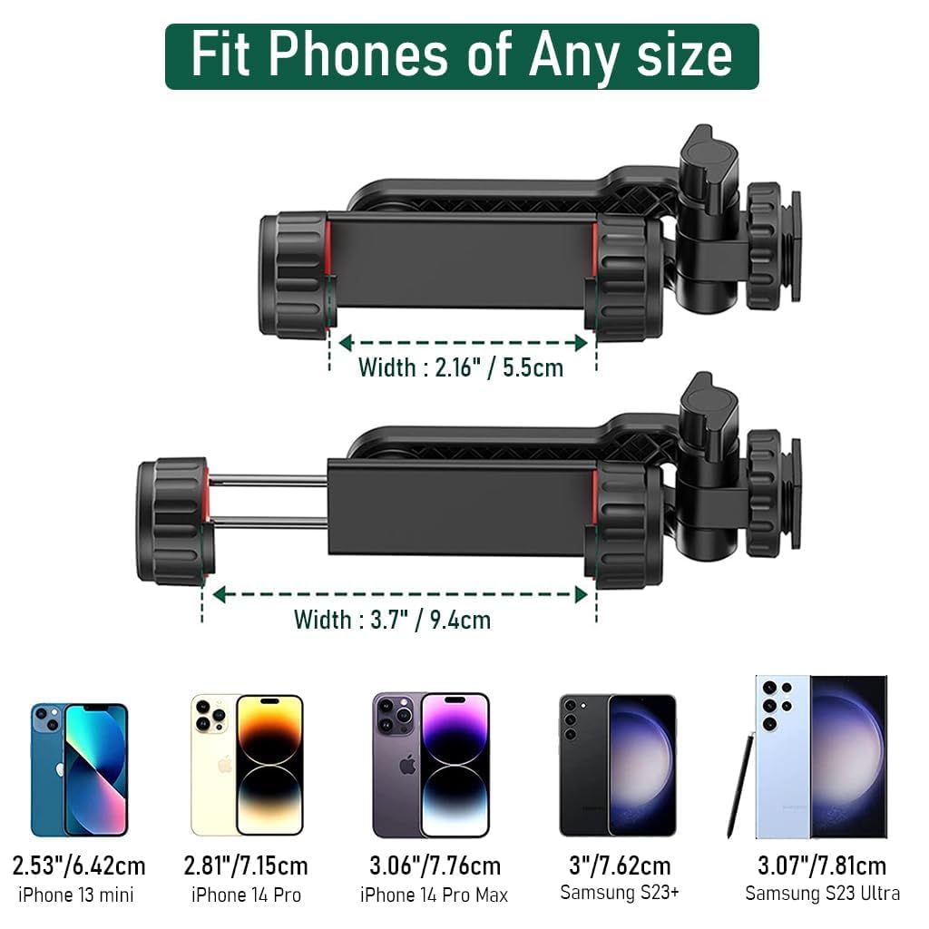 ADZOY Mobile Phone Mount for Tripod Stand, Smartphone Mount Adapter for Tripod Stand Retractable Phone Holder 360° Rotates and 180° Tilts Angle Universal 1/4" Mount Phone Holder for Tripod, Camera