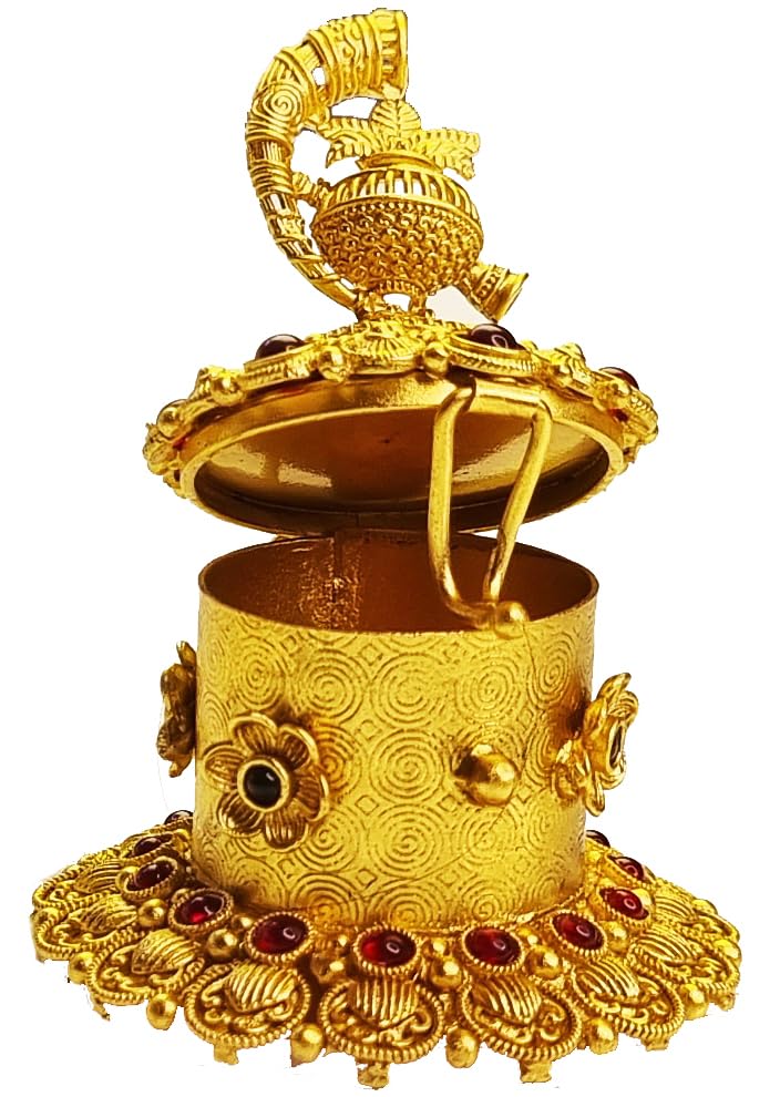 ADZOY Premium Handcrafted Kalash and Shehnai Head Traditional Hand Work Dibbi for Wedding | Haldi | Sindoor | Kumkum | Chandan | Dabbi Handmade Pure Brass Material Box