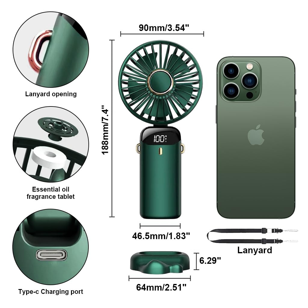 ADZOY Hand Fan Mini Handheld Fan 3000mAh Rechargeable with 5 Speeds, Battery Operated Mini Fan Foldable Desk Desktop Fans with LED Display for Home Office Bedroom Outdoor Travel (Multicolour)
