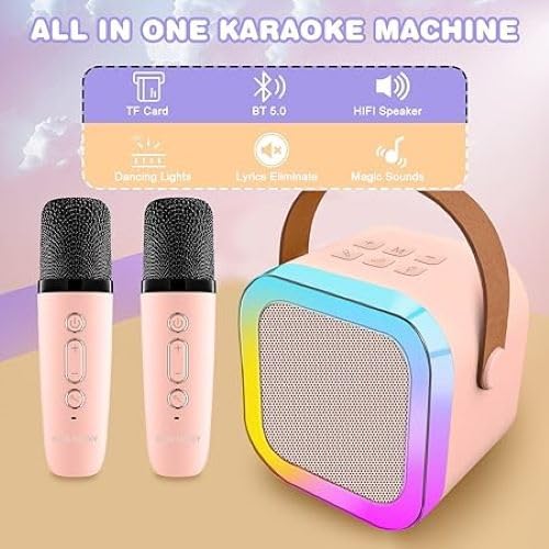 ADZOY Karaoke Machine for Kids, Mini Karaoke Toys with 2 Wireless Microphone for Girls and Boy Age 4, 5, 6, 7, 8, 9, 10 +Year Old, Ideas Girls Gifts for Birthday, Halloween, Christmas