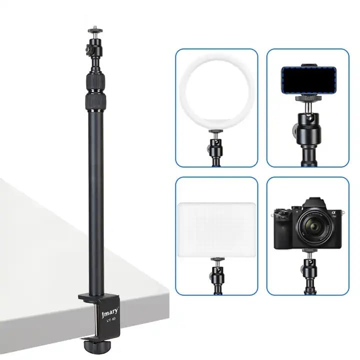 ADZOY 2024 Photography LED Lighting Panel Light Remote Control with Jmary MT49 Light Stand Tabletop C Clamp Desk Mount Table Stand, Super Clamp & Collar Mic and Jmary BT-03 Bluetooth Control Button