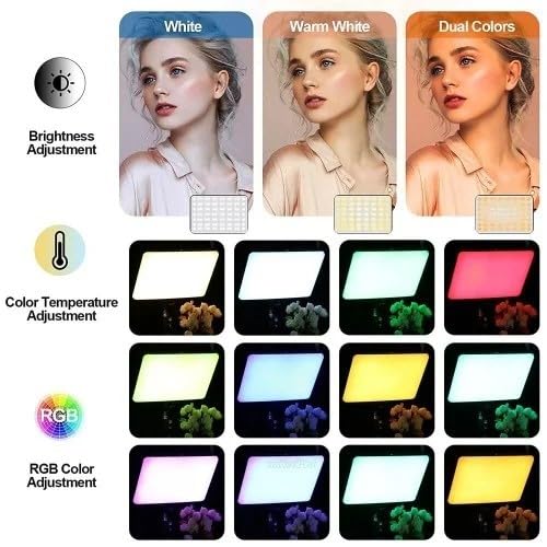 ADZOY PM-26 Photography RGB LED Lighting Panel Light & Remote Control with  MT49 Light Stand Tabletop C Clamp Desk Mount Table Stand, Super Clamp & Collar Mic &  BT-03 Bluetooth Control Button