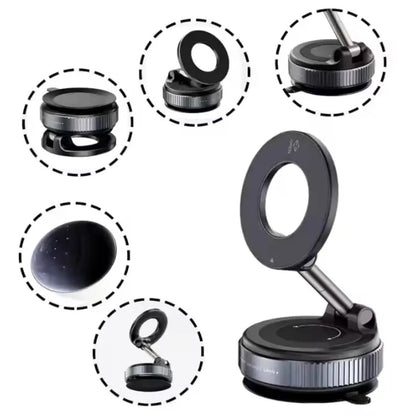 ADZOY Vacumm Suction Cup Extented Arm Phone Mount Magnetic Car Cell Phone Holder| 360 Rotation | Vacuum Lock Holder Multipurpose Use | Heavy Duty | Reusable Wall Holder for Kitchen, Bathroom, Desk