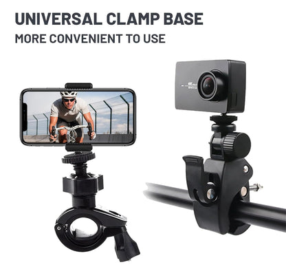 ADZOY Premium Handlebar Mount 360° Motorcycle and Bike 1/4" Screw with Mobile for GoPro Hero Camera/Bluetooth Speakers/Recorders/Cameras Car Dash Cam Accessory, Tripod Clamp with Mobile Holder Stand