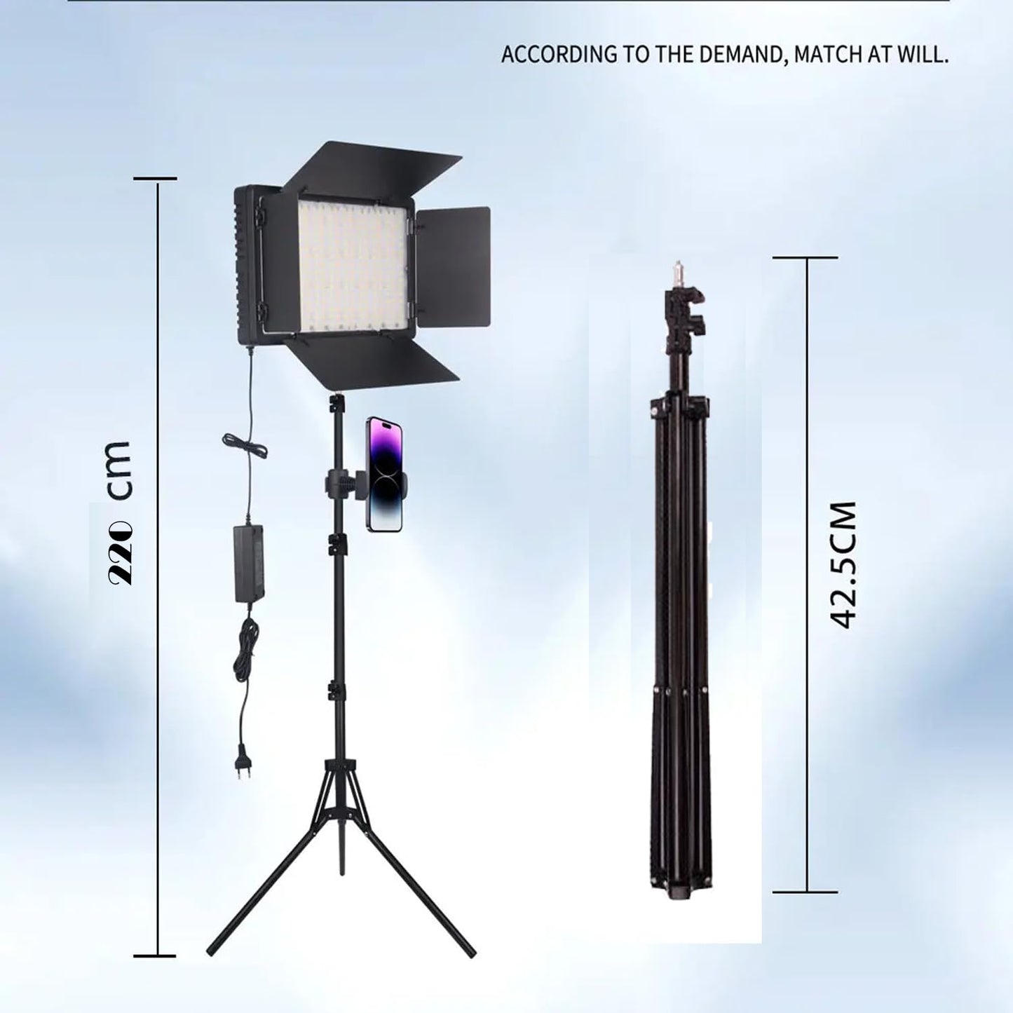 ADZOY Photography Lighting Bi-Color 40W (600 LED) with Barn Door 10" Panel LED Video Light, Bluetooth Remote, 7 Feet Adjutable Metal Tripod and Super Clamp, Light for Video/Photo/Live Streaming