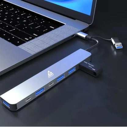 ADZOY 7-Port USB 3.0 Hub with 1 PD Type C 5W with USB to Type C Connector | High-Speed Data Transfer | Fast Sync & Device Control | Charge & Transfer Simultaneously | Universal Compatibility