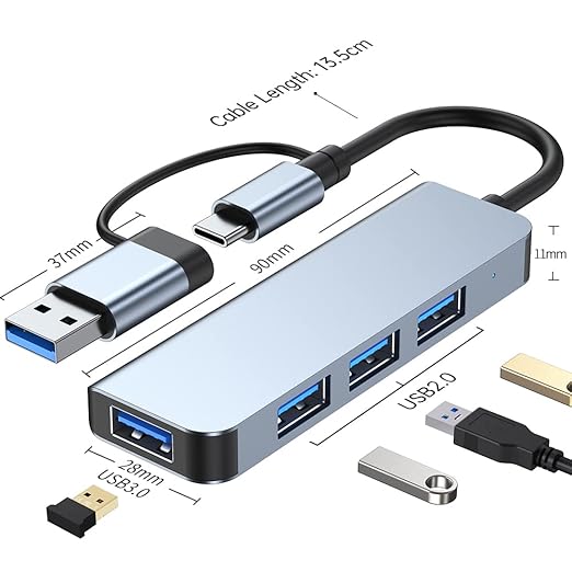 ADZOY Type C to USB Hub 4-in-1 Docking Station USB3.0 5gbps and 3 USB2.0 4 Ports Ultra Slim USB Splitter Plug and Play Compatible with MacBook Pro/Air Surface Pro PS4 XPS PC Flash Drive