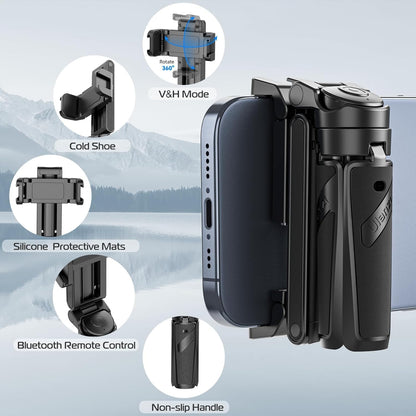 ADZOY Stainless Steel P15 MINI Pocket Monopod Retractable Selfie Stick Tripod with Detachable Remote Pocket Size,3-in-1 Mini Phone Grip 2 Cold Shoe,10M/393.7'' Wireless Shutter