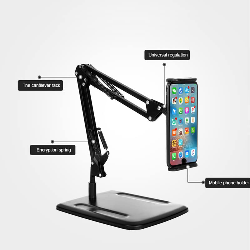 ADZOY Tabletop Desk Metal Stand for lPad/Tablet/Mobile Phones-Adjustable Multi Angle Long Arm-Device 3.5~10.6 inches- Office, Home, Watching Movie, Drawing, Live Streaming