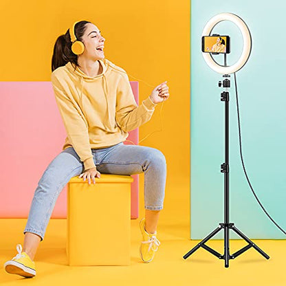 ADZOY Premium Combo of 6.9 Feet (210cm) Strong Metal Tripod/Camera Stand with 10 Inch Ring Light - 3 Mode Light and 10 Level Brightness for Your Selfie/Video Recording