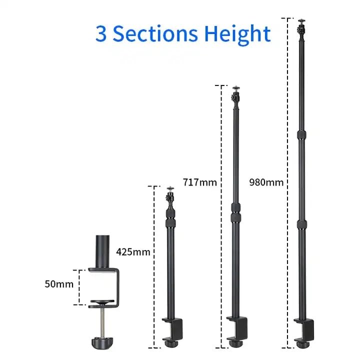 ADZOY MT 21 Arm Extension Tripod Extension with MT49 Light Stand Tabletop C Clamp Desk Mount Table Stand with NEEPHO NP-26 Round PANAL Light for Photography with Ball Head,Microphone