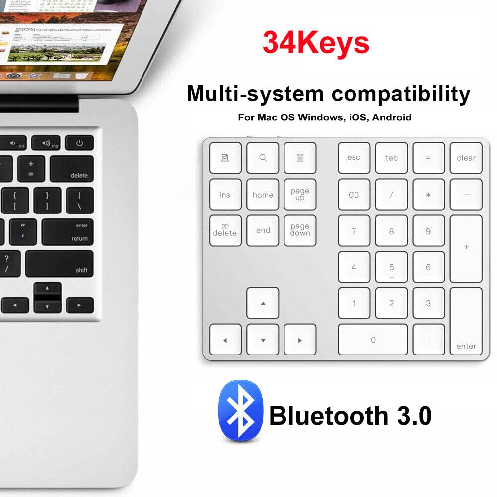 ADZOY Bluetooth and 2.4G Wireless Number Pad, Rechargeable Wireless Numeric Keypad Slim 35-Keys External Numpad Keyboard Data Entry Android/Win/MAC/iOS