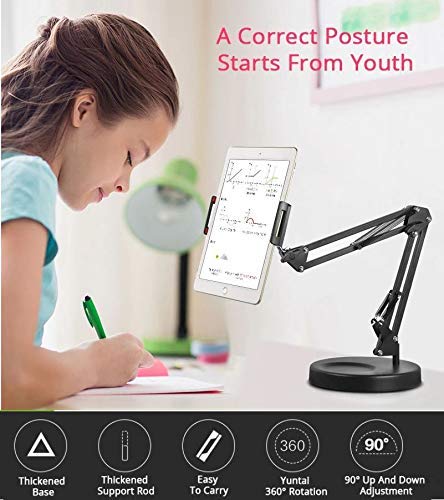 ADZOY Tabletop Metal Stand for lPad/Tablet/Mobile Phones-Adjustable Multi Angle Long Arm-Device 3.5~10.6 inches- Office, Home, Watching Movie, Drawing, Live Streaming (Long arm - Heavy Base)