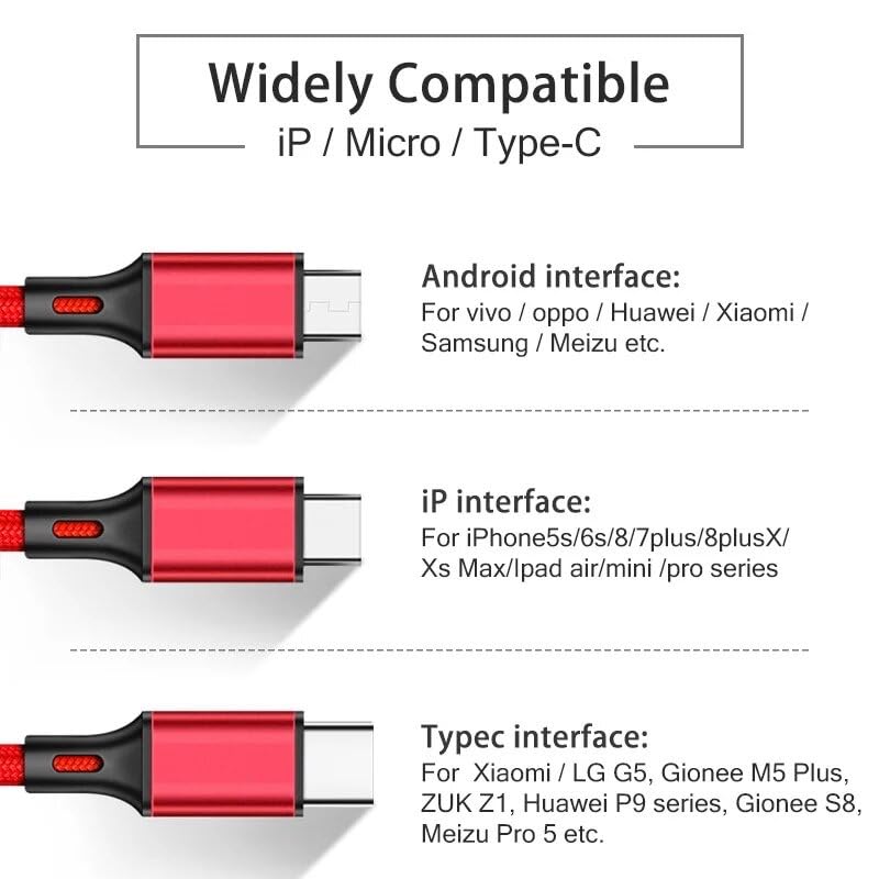 ADZOY 100W 3-in-1 USB-C to iOS+USB-C+Micro USB Multi Charging with 20 W Type C Adapter Data SYC Fast Data Transfer Cable in Black