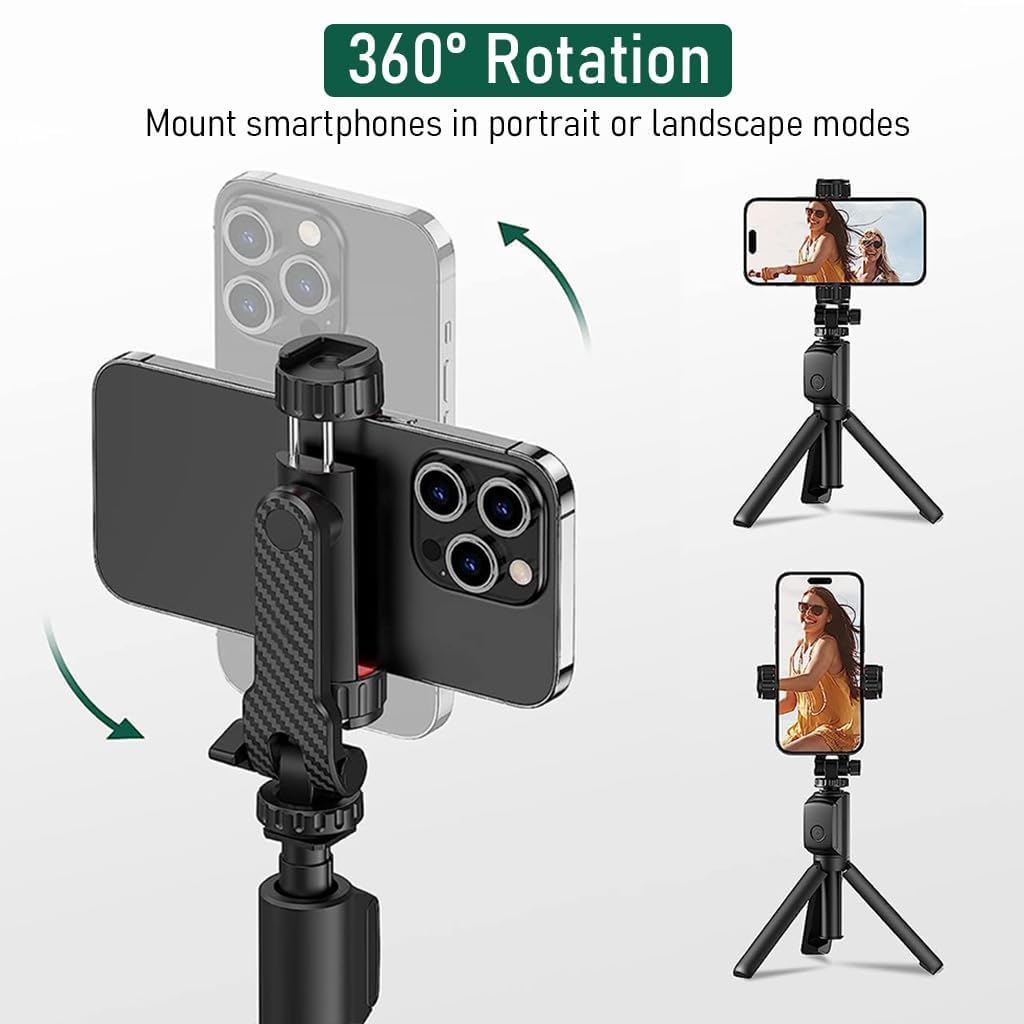 ADZOY Mobile Phone Mount for Tripod Stand, Smartphone Mount Adapter for Tripod Stand Retractable Phone Holder 360° Rotates and 180° Tilts Angle Universal 1/4" Mount Phone Holder for Tripod, Camera