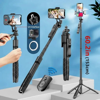 ADZOY L16 61" Tall Selfie Stick Aluminum Tripod Stand with Remote & P03 Auto Face Tracking Mobile Phone Holder, Compatible with iPhone/Android/GoPro (L16+P03 Auto Face Tracking Mobile Phone Holder)