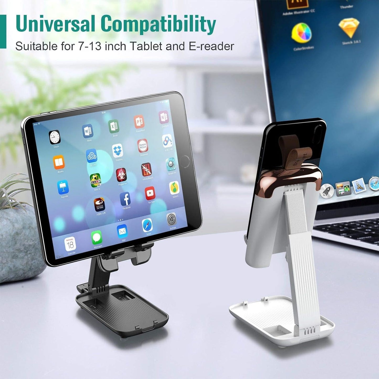 ADZOY Tablet Stand,Angle Height Adjustable Desktop Tablet Holder,Fully Foldable & Portable Cell Phone Stand with Anti-Slip Design for Phones, iPhone, iPad, Tablet(13'' Max),Switch,Kindle