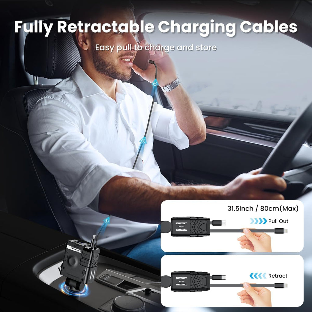 ADZOY Car Charger, 4 in 1 Mech-Style Fast Charging Car Phone Charger 65W, Cell Phone Charger for Car Compatible with iPhone 16/16 Pro Max/15/15 Pro Max/14/13/12/11,Galaxy, Pixel