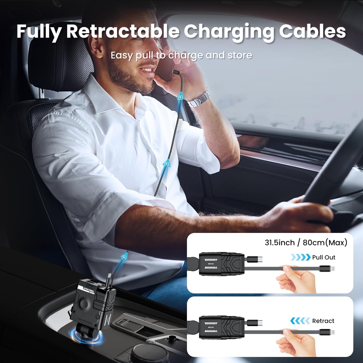 ADZOY Car Charger, 4 in 1 Mech-Style Fast Charging Car Phone Charger 65W, Cell Phone Charger for Car Compatible with iPhone 16/16 Pro Max/15/15 Pro Max/14/13/12/11,Galaxy, Pixel