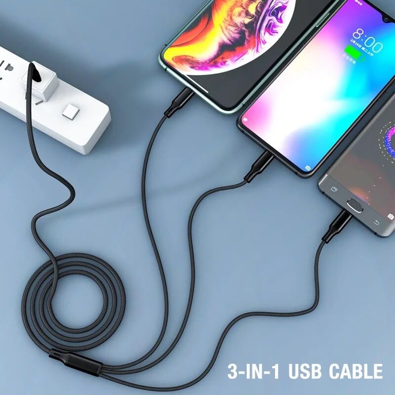 ADZOY 100W 3-in-1 USB-C to iOS+USB-C+Micro USB Multi Charging with Data SYC Fast Data Transfer Cable in Black