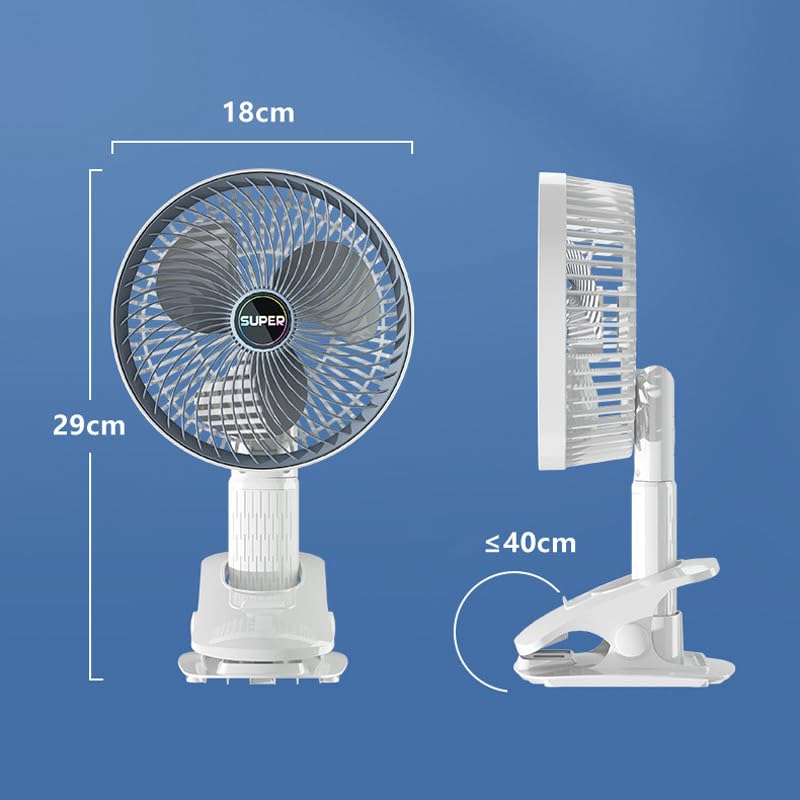 ADZOY Rechargeable Desk Fan Clip Fan 3 gear Fan Electric Fan Mini Fan 3 SPEED USB Fan (WHITE)