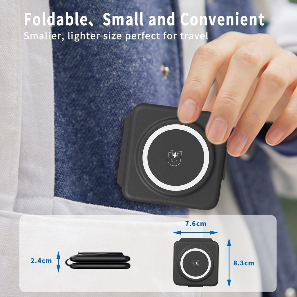 ADZOY 3 in 1 Wireless Flatbed Charging Station (Black), Magnetic Foldable Pad, Compatible with 14/Pro/Max/Plus/13/12, 3/2/Pro S and Z Series