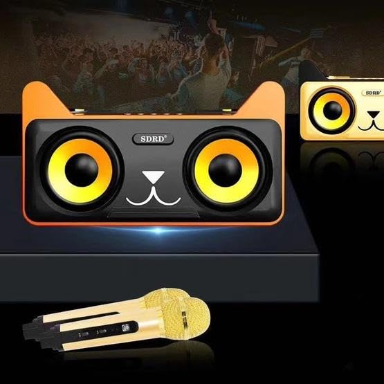 ADZOY Portable Kitty Cat Karaoke Machine 2000mAH for Kids, Children, and Toddlers with 2 Pack 1500mAH Wireless Microphones,Includes Singer Vocal Removal Mode for Boys and Girls [Black Gold]