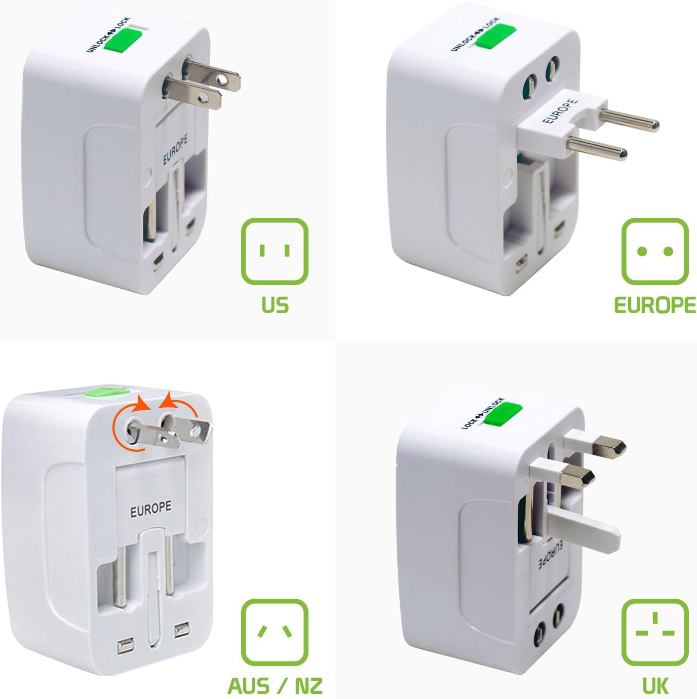 ADZOY Portable Worldwide Universal Power Adapter All in One International Out of Country Travel Wall Charger Plug for Wall Plug Input in USA EU UK France Italy Australia India