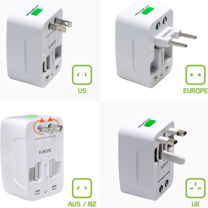 ADZOY Portable Worldwide Universal Power Adapter All in One International Out of Country Travel Wall Charger Plug for Wall Plug Input in USA EU UK France Italy Australia India