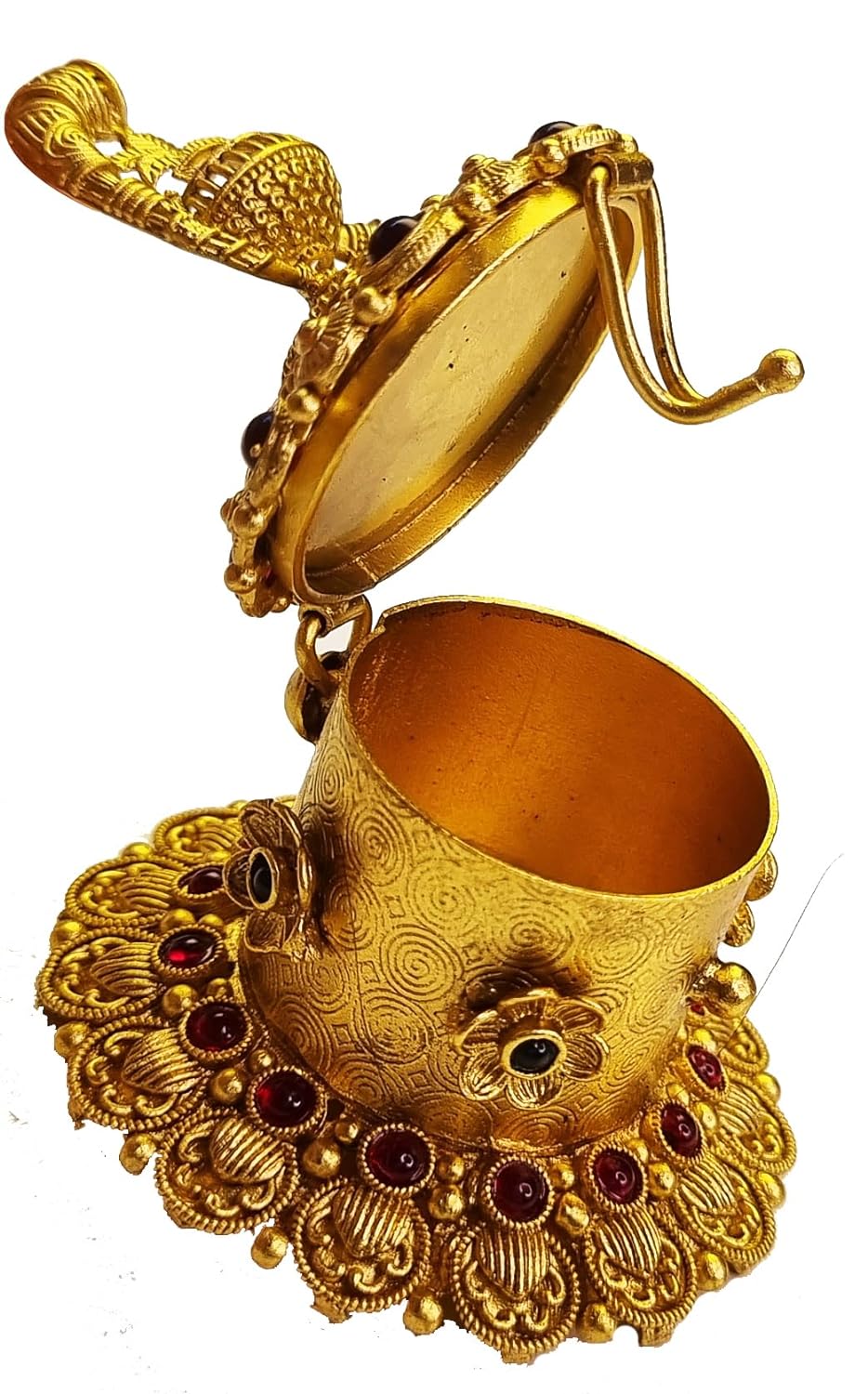 ADZOY Premium Handcrafted Kalash and Shehnai Head Traditional Hand Work Dibbi for Wedding | Haldi | Sindoor | Kumkum | Chandan | Dabbi Handmade Pure Brass Material Box