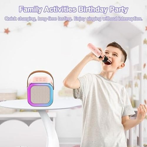 ADZOY Karaoke Machine for Kids, Mini Karaoke Toys with 2 Wireless Microphone for Girls and Boy Age 4, 5, 6, 7, 8, 9, 10 +Year Old, Ideas Girls Gifts for Birthday, Halloween, Christmas