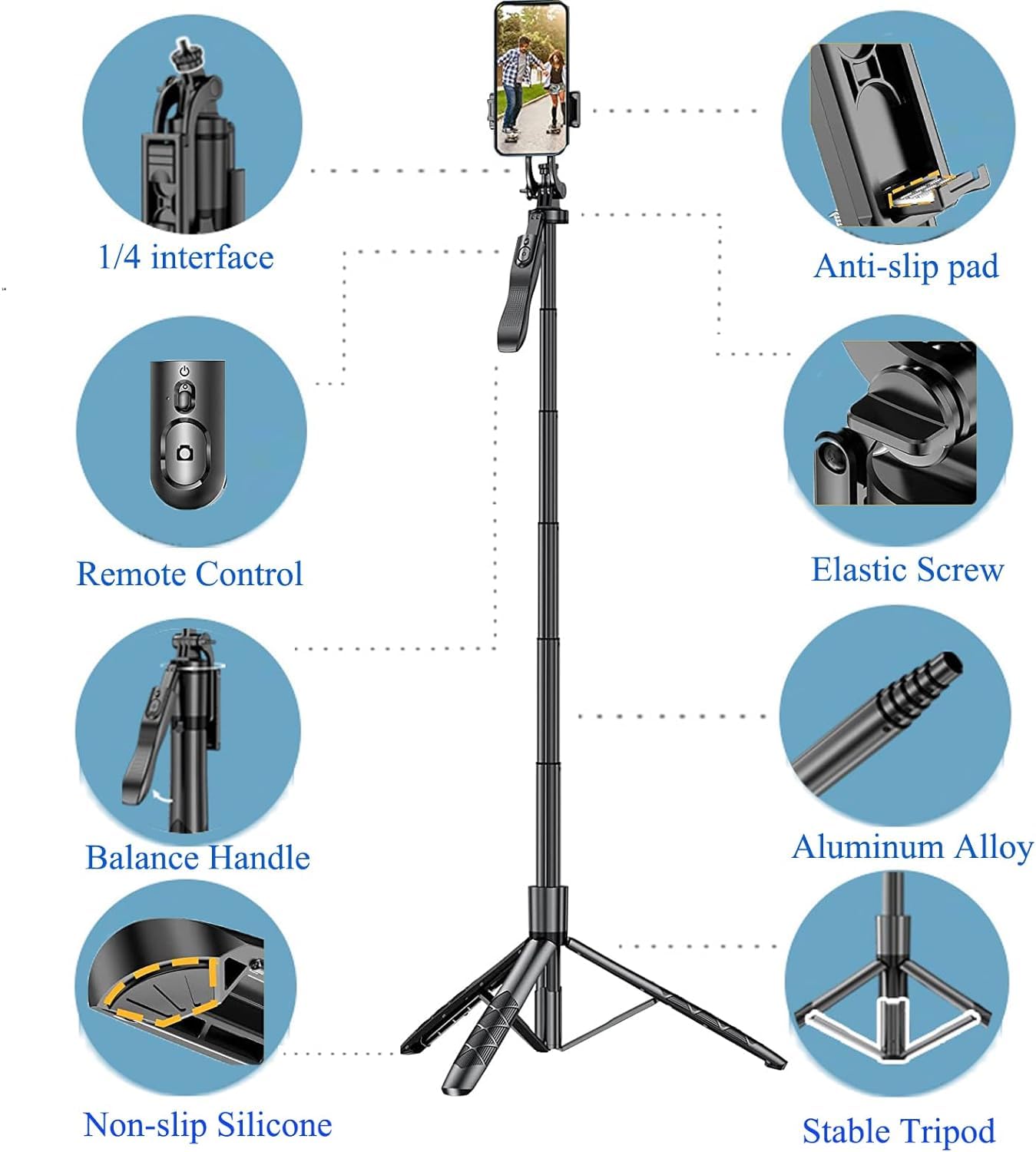 ADZOY Professional Combo of 11 Inch USB Powered Panel Light with ADL-L16 Selfie Stick Phone Tripod with Remote | 60" Extendable 360° Rotation Overhead Phone Holder Stabilizer for Recording Live Stream