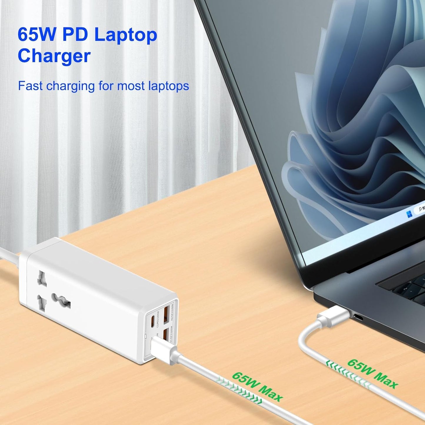 ADZOY 65W PD/Type C Extension Board, Small Power Strip with PD&QC3.0 Port, Universal Single Socket with Surge Protection, Built-in 65W PD Laptop Charging Port for Travel,School,Home,Desk,Dorm,Office