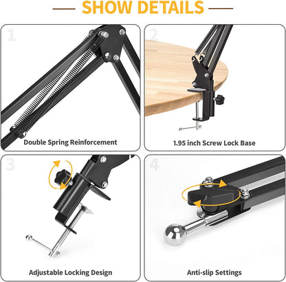 ADZOY Universal Professional 360 Rotation Overhead Suspension Arm Stand with 2 Bracket for 3.5-11.5 inch Mobile Phones and Tabs for Baking,Craft,Calligraphy,Drawing, Broadcasting & Recording