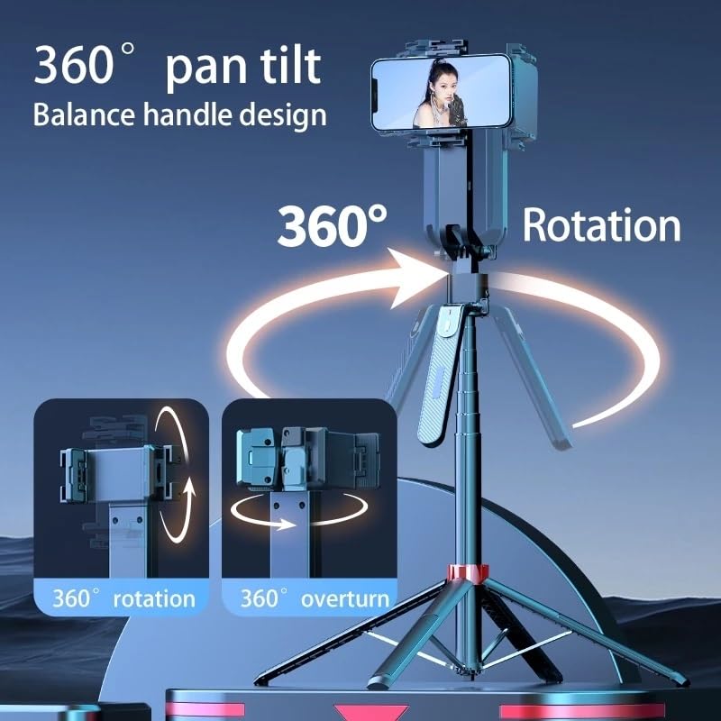 ADZOY C-17 Auto Face Tracking Tripod - 360° Rotating Smart Shooting Holder with Gesture Control | Detachable Stand for Vlogging, Streaming, Reels| Rechargeable (Q185 Face Tracking Camera Selfie Stick)